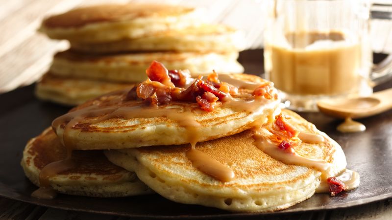 Bacon Pancakes with Maple-Peanut Butter Syrup