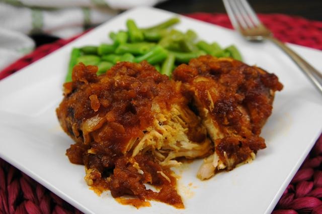 Slow Cooker Bacon Wrapped Apple Barbecue Chicken